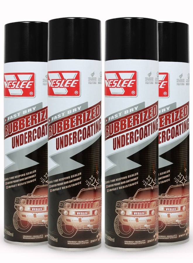 VESLEE Rubberized Undercoating Spray 650ml 4PCS Fast Dry Anti Rust Coating Waterproof Automotive Underbody Sealant Sound Deadener Asphalt Based Chassis Protector Impact Resistant Rustproof Car Truck SUV Frame Fender Protection Black - Image 1